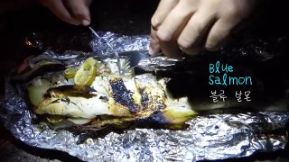 호주 낚시_블루살몬 숯에 요리하기// Blue salmon