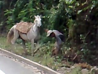 bêbado tentando subir no cavalo