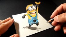 How to draw Minion. Minion drawing. How to Draw a 3D Minion by Vamos