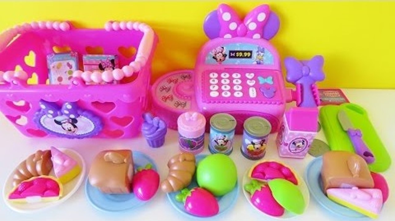 Minnie Mouse bowtastic cash register shopping basket velcro cutting fruit food kitchen accessory Play Doh & Kinder Surprise Toy