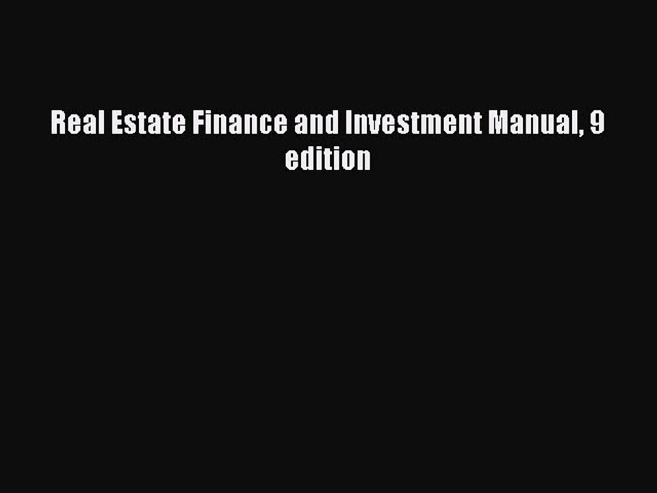 READbook Real Estate Finance and Investment Manual 9 edition READ  ONLINE