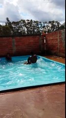 Tomando banho de piscina