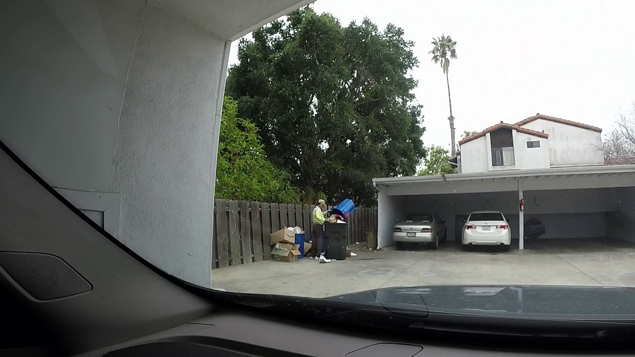 Trash man does chicken dance