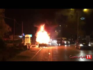 İşçi dolu servis alev alev yandı