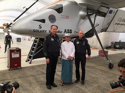 Solar plane touches down in Mandalay