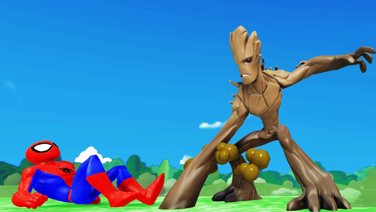 ♫Finger Family♫ Nursery Rhymes Song w- Spiderman Mickey Mouse & Groot + Groot - Kids video