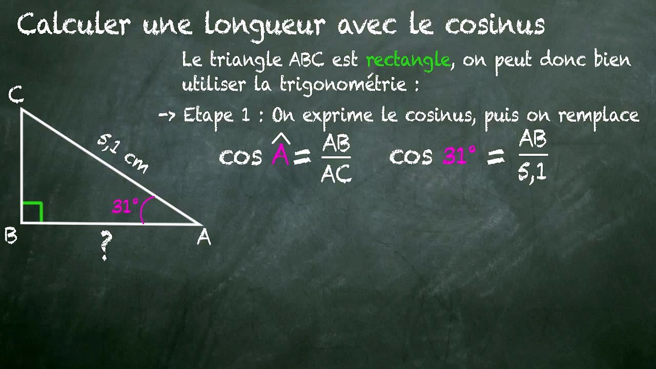 3ème Trigonométrie Calculer une longueur avec le cosinus
