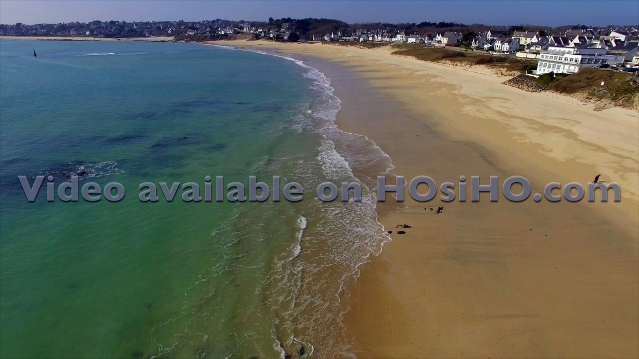 Plage de Audierne et de l'estuaire de la rivière de Goyen vue par drone, Bretagne, Morbihan, France (1)