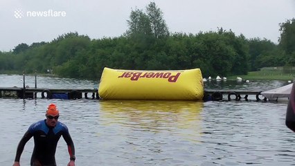 Ironman 70.3 contestants finish swimming segment