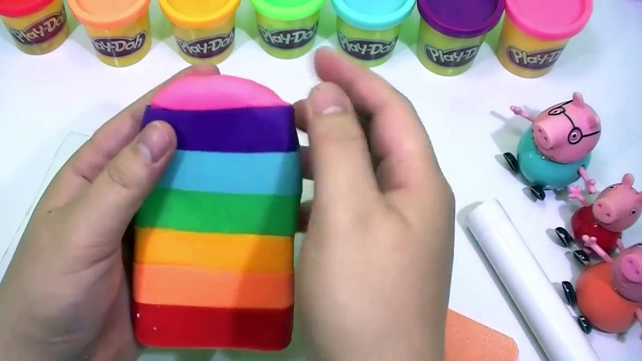 ☆★ Play doh supprise - make play doh ice cream rainbow along peppa pig family toys