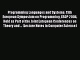 Read Programming Languages and Systems: 13th European Symposium on Programming ESOP 2004 Held