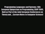 Read Programming Languages and Systems: 14th European Symposium on Programming ESOP 2005 Held