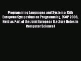 Read Programming Languages and Systems: 15th European Symposium on Programming ESOP 2006 Held