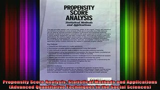 Free Full PDF Downlaod  Propensity Score Analysis Statistical Methods and Applications Advanced Quantitative Full EBook