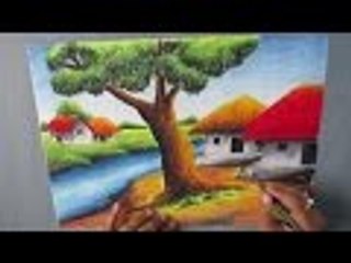 How to Draw a Village landscape with Oil Pastel | Episode-16