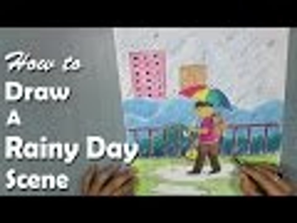 How to Draw a Rainy Day with Oil Pastel for Kids