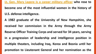 Lt. Gen. Mary Legere - National Security Interests