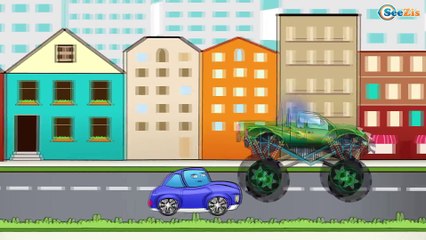 Crane, Excavator, Police Car with Diggers. Cars & Trucks construction cartoon for children