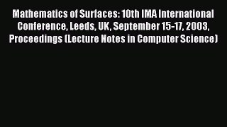 [PDF] Mathematics of Surfaces: 10th IMA International Conference Leeds UK September 15-17 2003