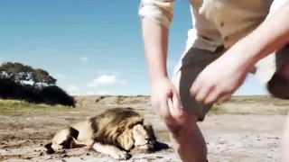 Un couple de chasseurs pose avec un lion mort