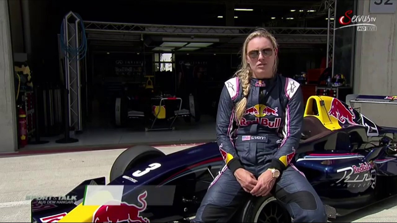 Lindsey Vonn driving a Race Car