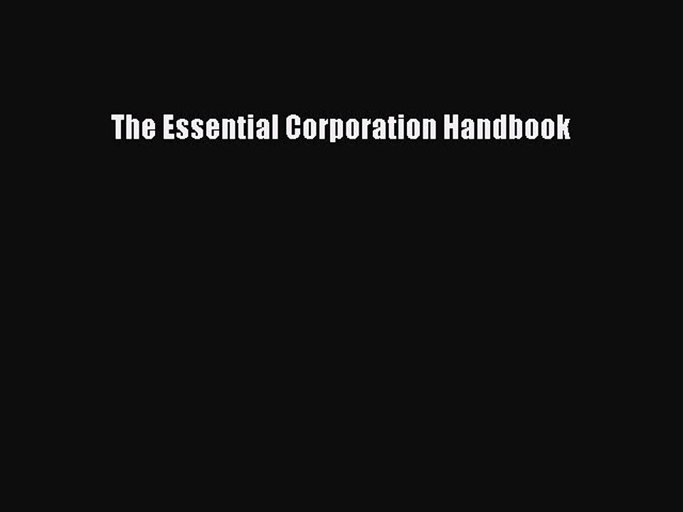Read The Essential Corporation Handbook Ebook Free