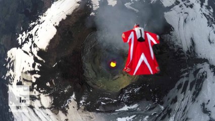 Fearless stuntwoman flies over active volcano like it's NBD