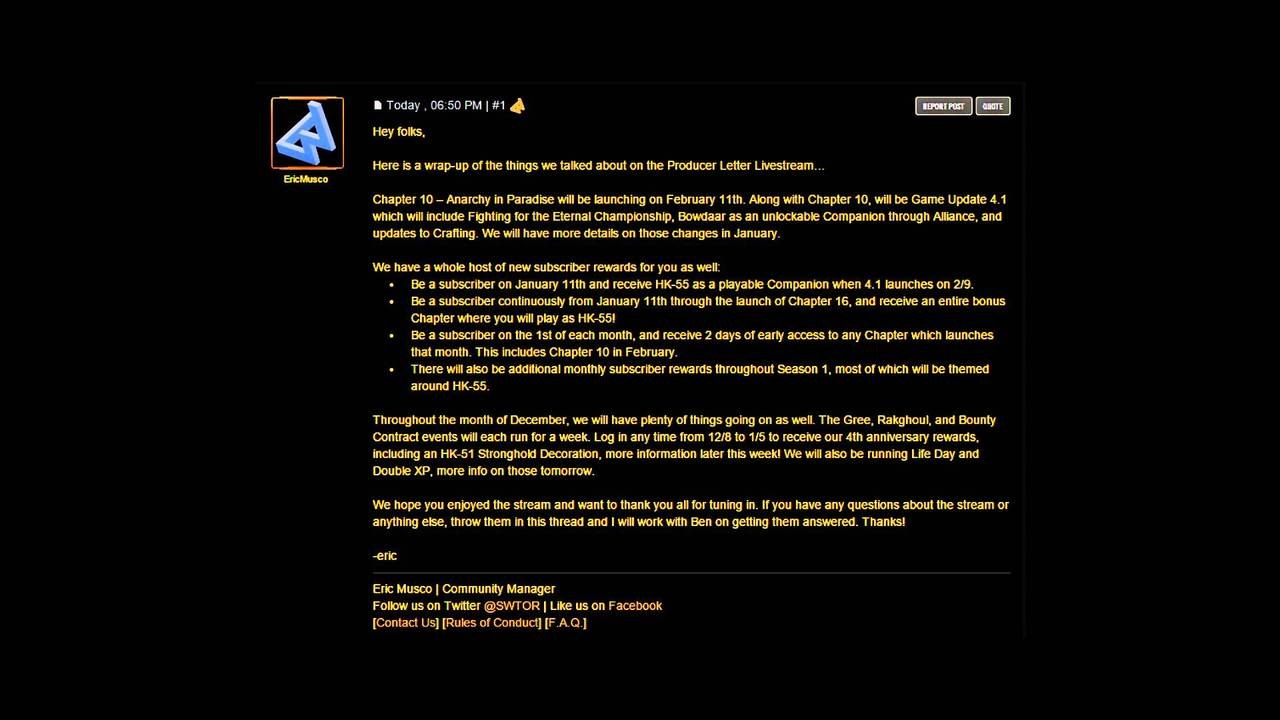 Subscriber Rewards | Dev Stream Reactions | SWTOR 4.0