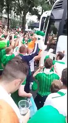 Ireland v Sweden. Irish fans in front of coach