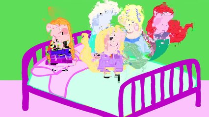 Five little Peppa Pigs Princess jumping on bed Mermaid Ariel frozen Rapunzel Cinderella Parody