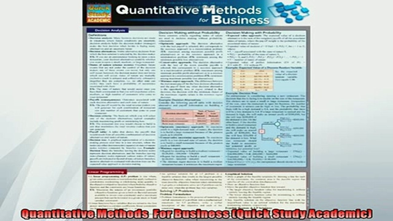 Free PDF Downlaod  Quantitative Methods  For Business Quick Study Academic  FREE BOOOK ONLINE