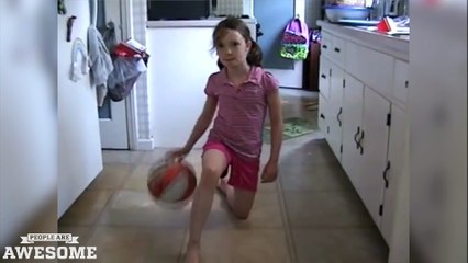 8 year old girl is incredible at dribbling basketballs!