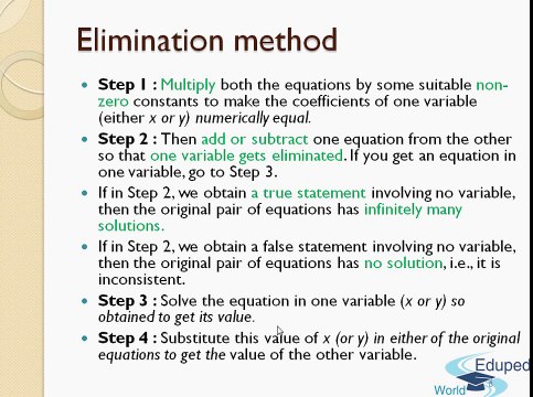 Elimination Method to solve linear equation in 2 variables