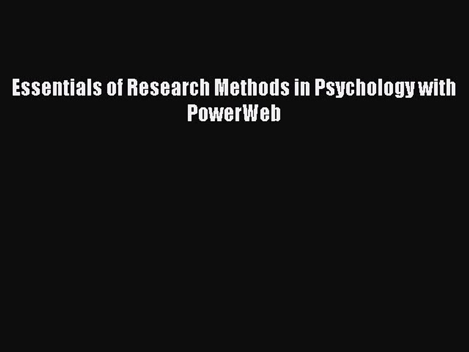 Read Essentials of Research Methods in Psychology with PowerWeb Ebook Free