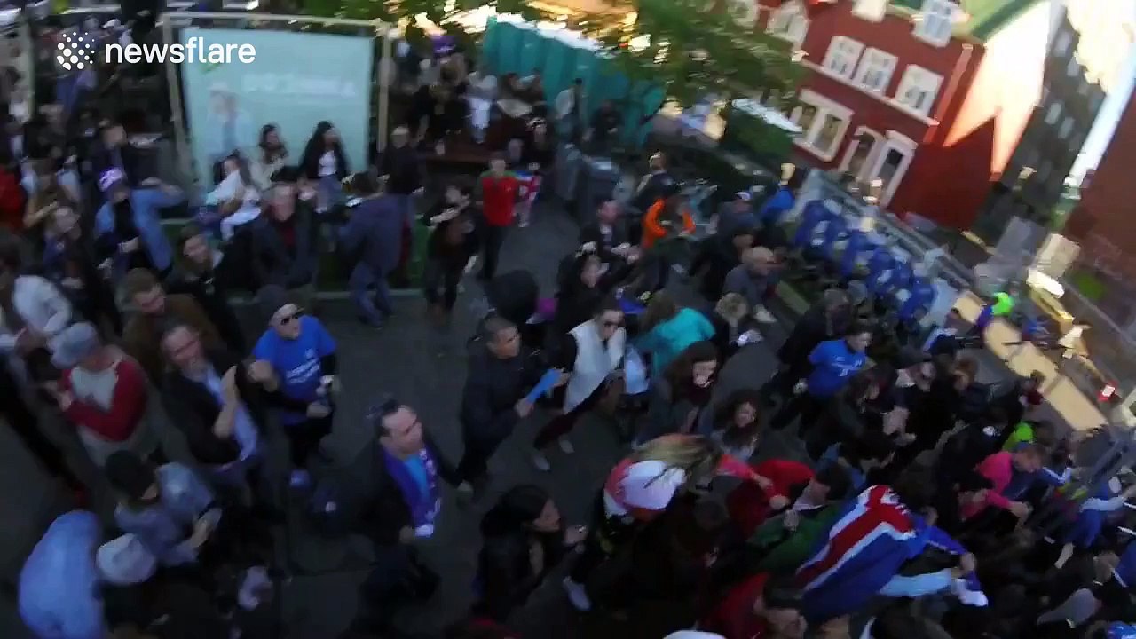 Iceland fans celebrate first goal in the Euro against Portugal