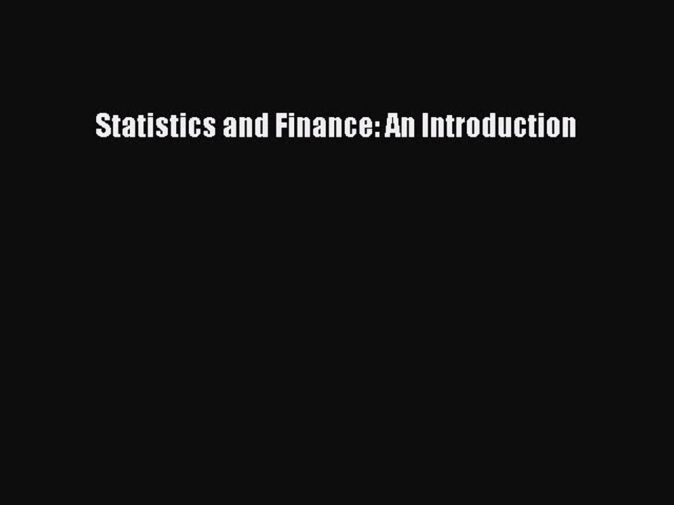 Read Statistics and Finance: An Introduction Ebook Free