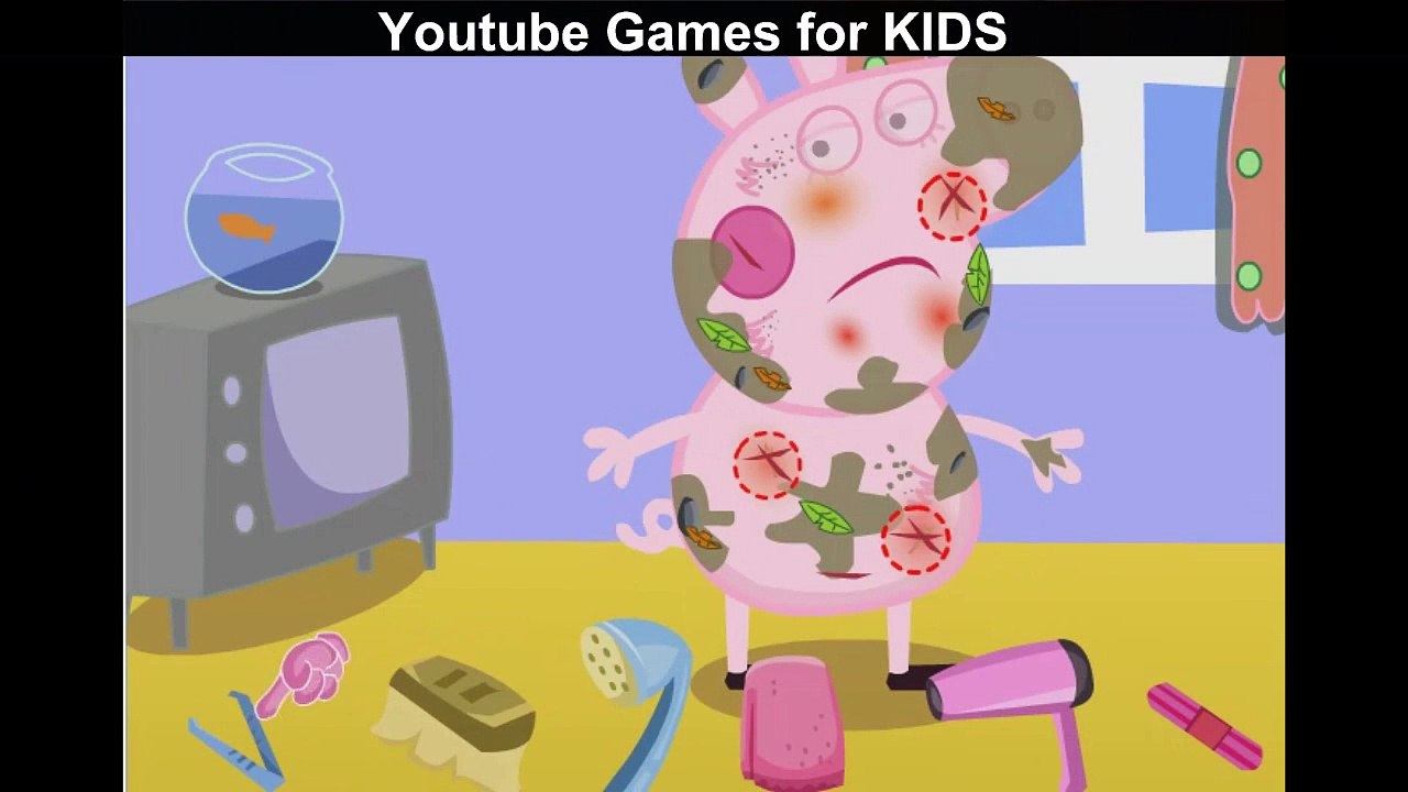 Peppa pig jumps in the mud and then wash yourself at home.