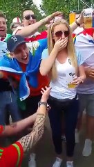 Boyfriend asks his girlfriend for wedding in the middle of a fan area