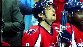 Ovechkin falls over boards into bench - April 19, 2012