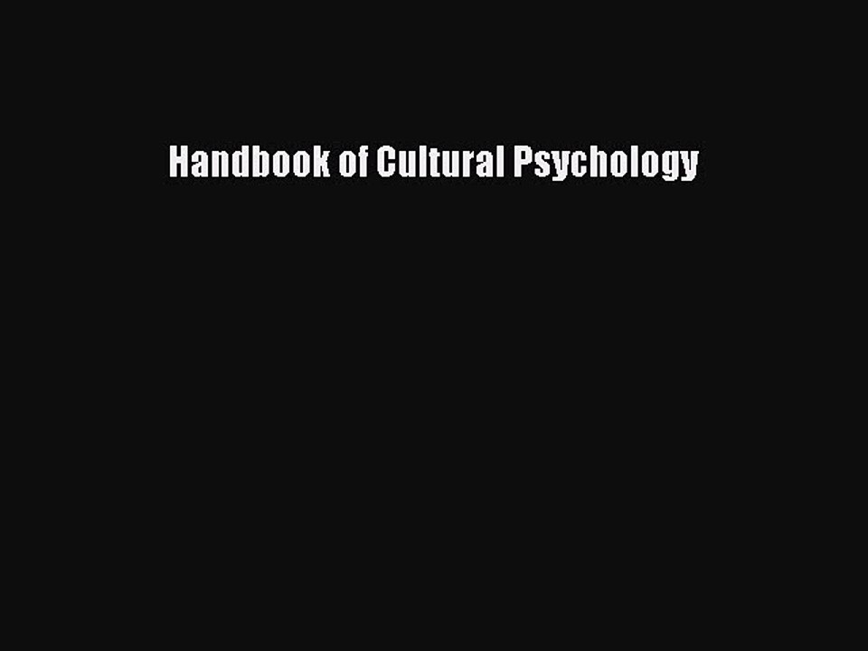 Read Handbook of Cultural Psychology Ebook Free