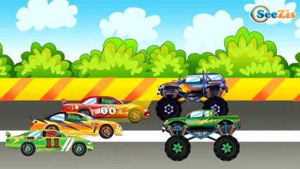 Download Video: ✔ Car Cartoons for children / Racing Cars and Monster Trucks — competition for track / Series 16✔