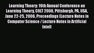 [PDF] Learning Theory: 19th Annual Conference on Learning Theory COLT 2006 Pittsburgh PA USA