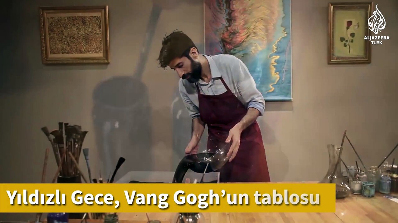 Van Gogh'u siirtli ebru sanatçısı Garip Ay farklı yorumladı.