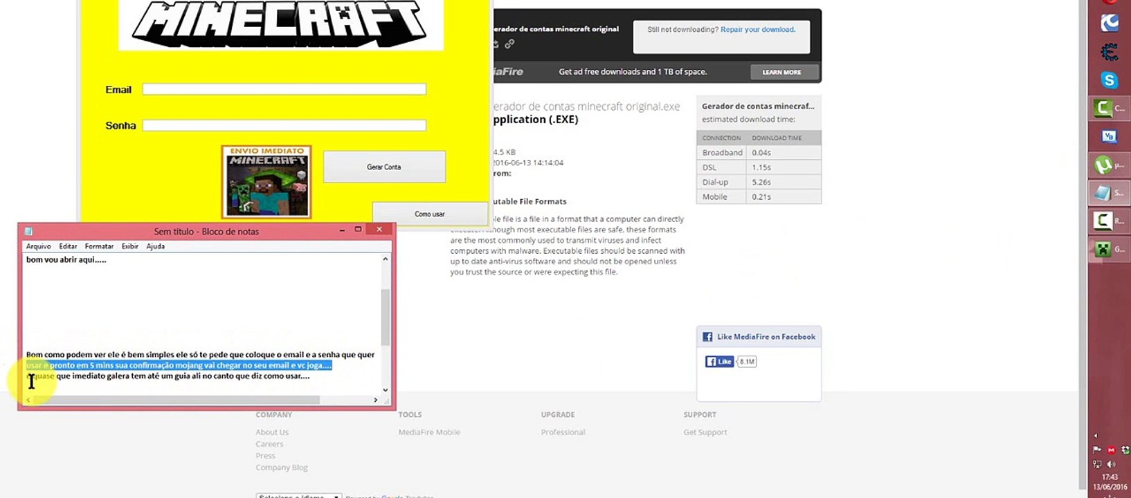 GERADOR DE CONTAS MINECRAFT ORIGINAL 2016 FUNCIONAL