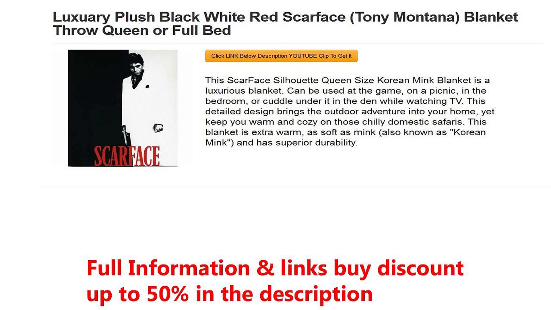 Luxuary Plush Black White Red Scarface Tony Montana Blanket