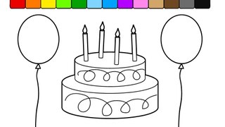 Learn Colors for Kids and Color this Birthday Cake Balloon Coloring Page