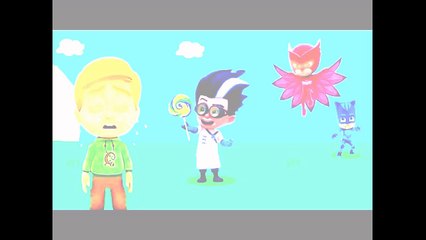 Pj masks gekko cry romeo took his lollipop, owlette and catboy save him funny story - Finger family