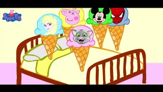 Five little Ice cream jumping on bed Peppa Pig Frozen Spider Man Talking Tom  Mickey Mouse  Parody