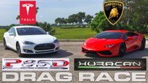 Tesla Model S P85D Ludicrous Vs Lamborghini Huracan LP610-4 Drag Race