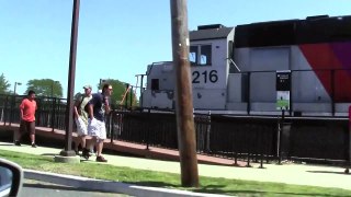 2 Trains At Point Pleasant Beach 8-25-13 (With Low Angle)